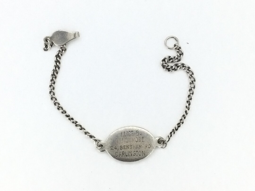Vintage Silver Hallmarks Bracelet Name Address Tag Chain Etsy