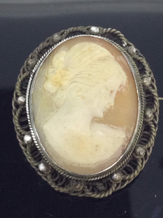 Antique Cameo Silver 800 Pendant Brooch Carved Shell … - Gem