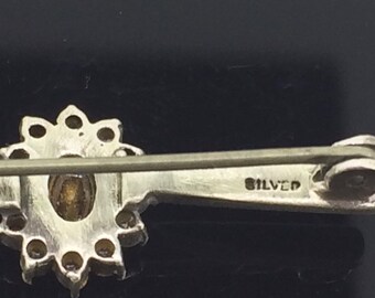 Broche Ancienne En Argent Massif 925 - Pierres De Pâte Vers 1880 - Vintage