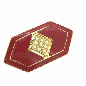 Red Enamelled Imitation Pearls 1980s Brooch Pin image 3