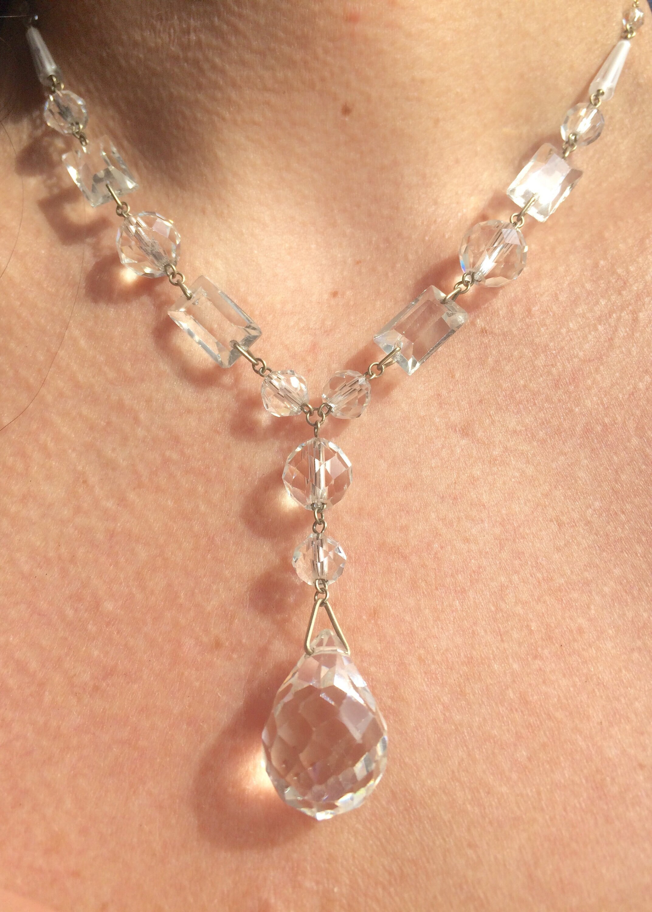 Antique 9CT Rock Crystal Faceted Necklace Hallmarked C.1910