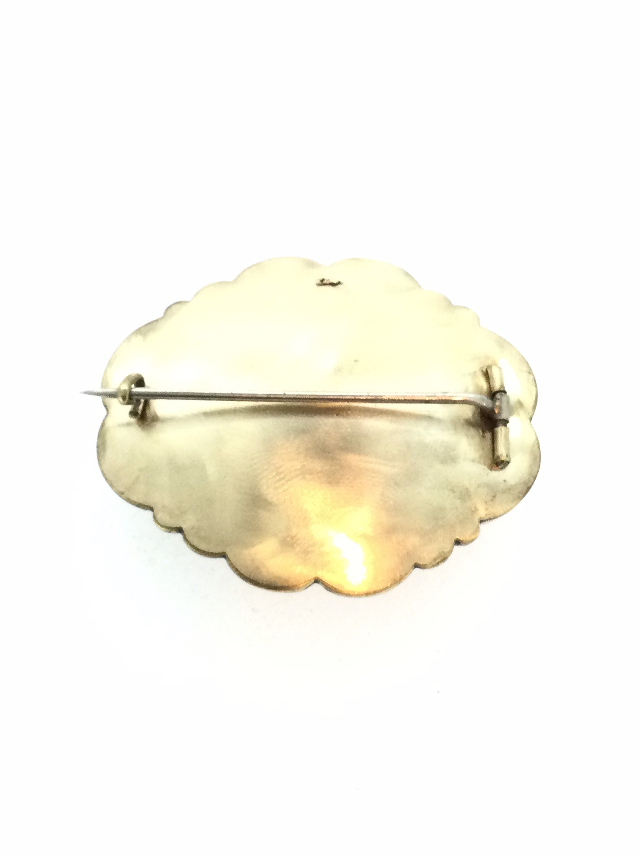 Broche Ancienne Victorienne En Métal Doré, émail Et Cheveux - Bijou Deuil, Avant 1920