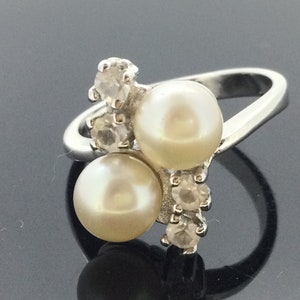 Mid Century Paste Faux Pearls Sterling Ring