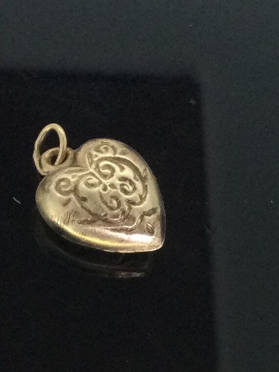Victorian Small Heart Pendant Puffy Rolled Gold E… - image 5