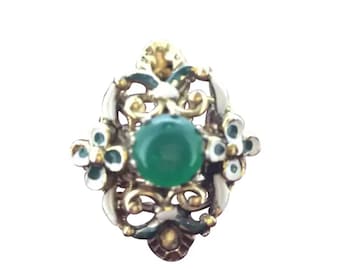 Austro Hungarian style Enamelled Ring Green Stone Costume