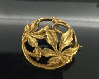 French Art Nouveau Brooch Gold Filled 14CT Signed
