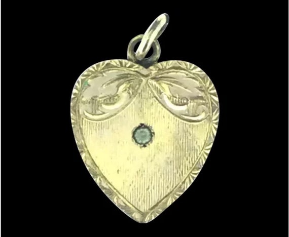 Antique Edwardian Patterned Paste Heart Pendant D… - image 1