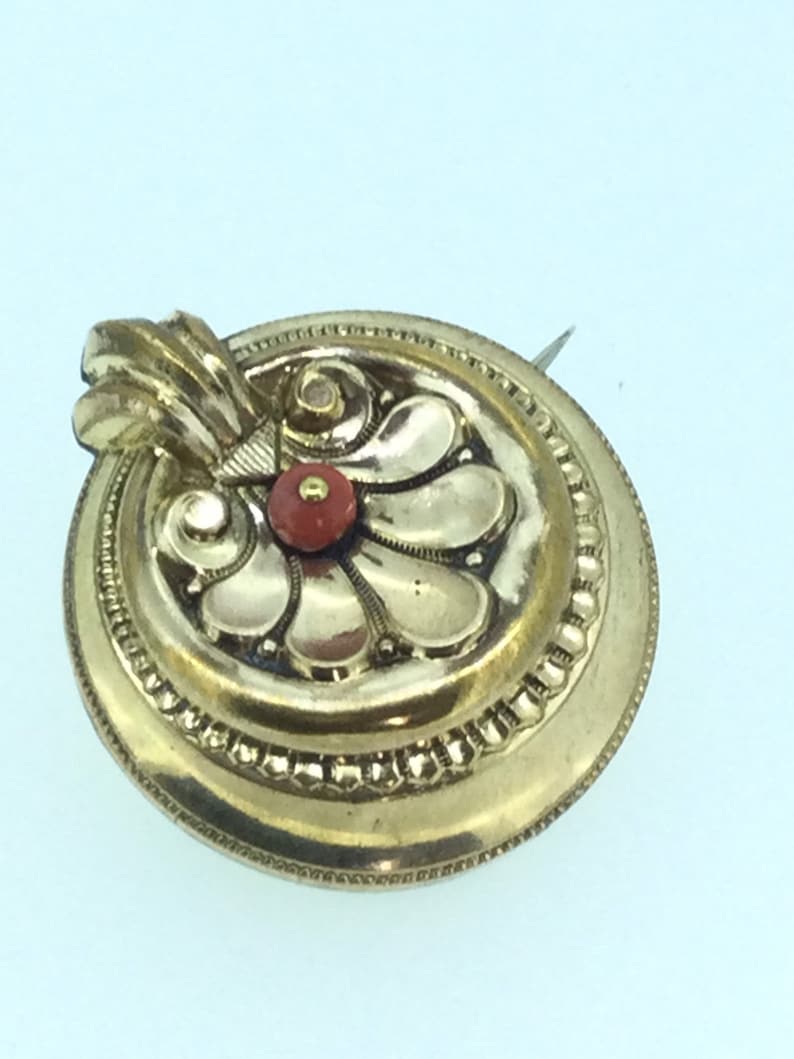 Victorian Coral Gold Filled Brooch Pin