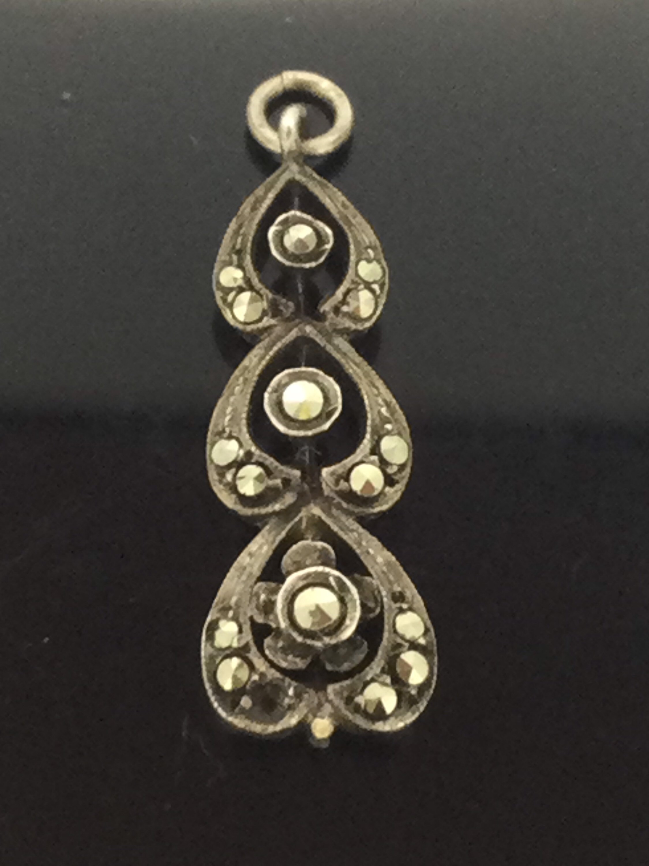 Antique Silver Marcasite Pendant Dainty Delightful C.1920