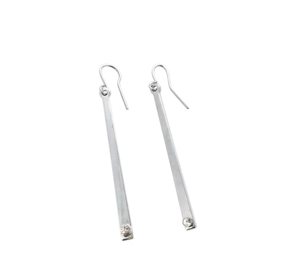 Boucles D'oreilles Vintage Plaqué Argent Et Strass - Pendantes à Dormeuses - Occasion