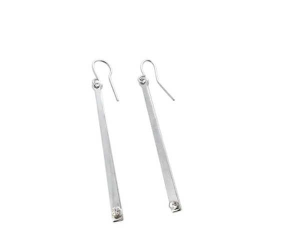 Boucles D'oreilles Vintage En Plaqué Argent Avec Strass Zircon - Pendantes Dormeuses - Occasion