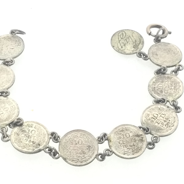 Vintage Netherlands Sterling Silver Coin Bracelet -1930s Coins