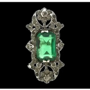 Art Deco 9ct Ring gestempelt Grün weiße Paste Steine