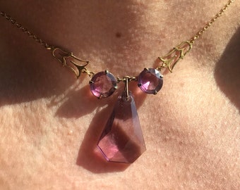 Art Deco Purple Glass Gilt Necklace