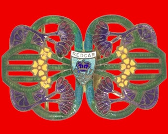 Antieke art-nouveau grote geëmailleerde riemgesp Redcar Scottish