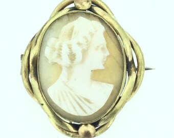 Victorian Cameo Carved Shell Gilt Brooch Pin with Repairs c.1890