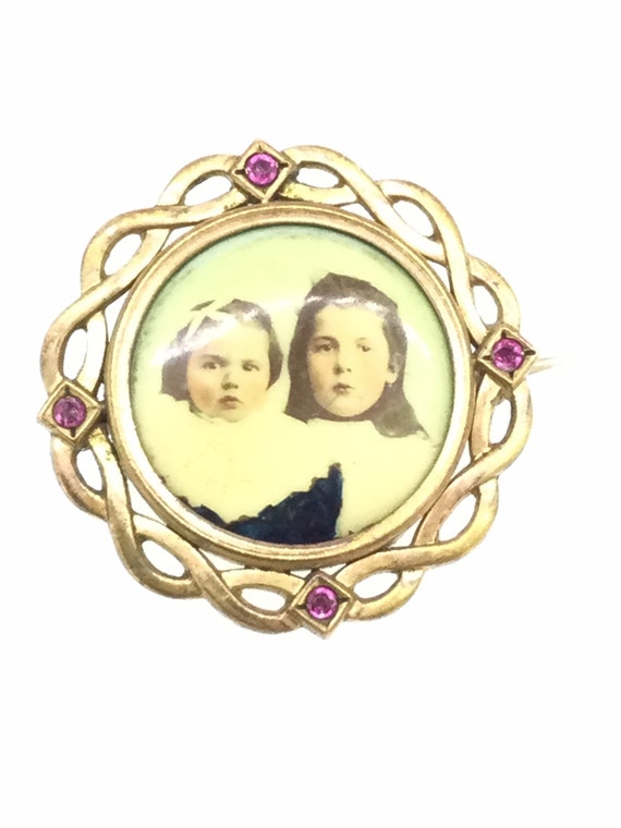 Antique Rose Rolled Gold Ruby Paste Stones French… - image 1