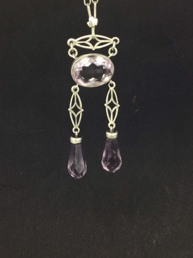 Art Nouveau Amethyst Silver Sterling Hallmarked Necklace Divine