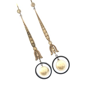 Antique 9CT Gold Silver Paste French Jet Pearl Earrings