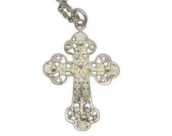 Silver filigree cross necklace clearance