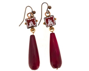 Micromosaic Semiprecious Gemstone Drops Recycled Earrings Elegantly Long