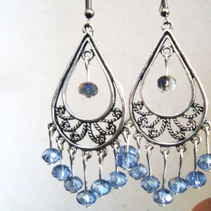 Ohrringe mit Kristalle baumeln, große Ohrringe, Boho Schmuck, Braut Hochzeit Ohrringe blau