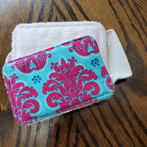Aqua and Hot Pink Damask Reusable Sponge, Kitchen Sponge, Reusable Sponge, Eco-friendly Sponge, Sponge, Washable Sponge, Zero Waste Sponge
