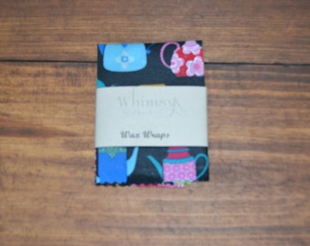 Beeswax Wraps, Beeswax Food Wraps, Reusable Beeswax Wraps, Vintage Teapot Print Beeswax Wraps, Multiple sizes to choose from.