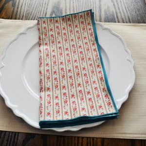 pink Floral Striped Cloth napkins, Cloth Napkins, Reusable Cloth Napkins, Set of 6 12x12 inch Cloth Napkins, Cotton Cloth Napkins