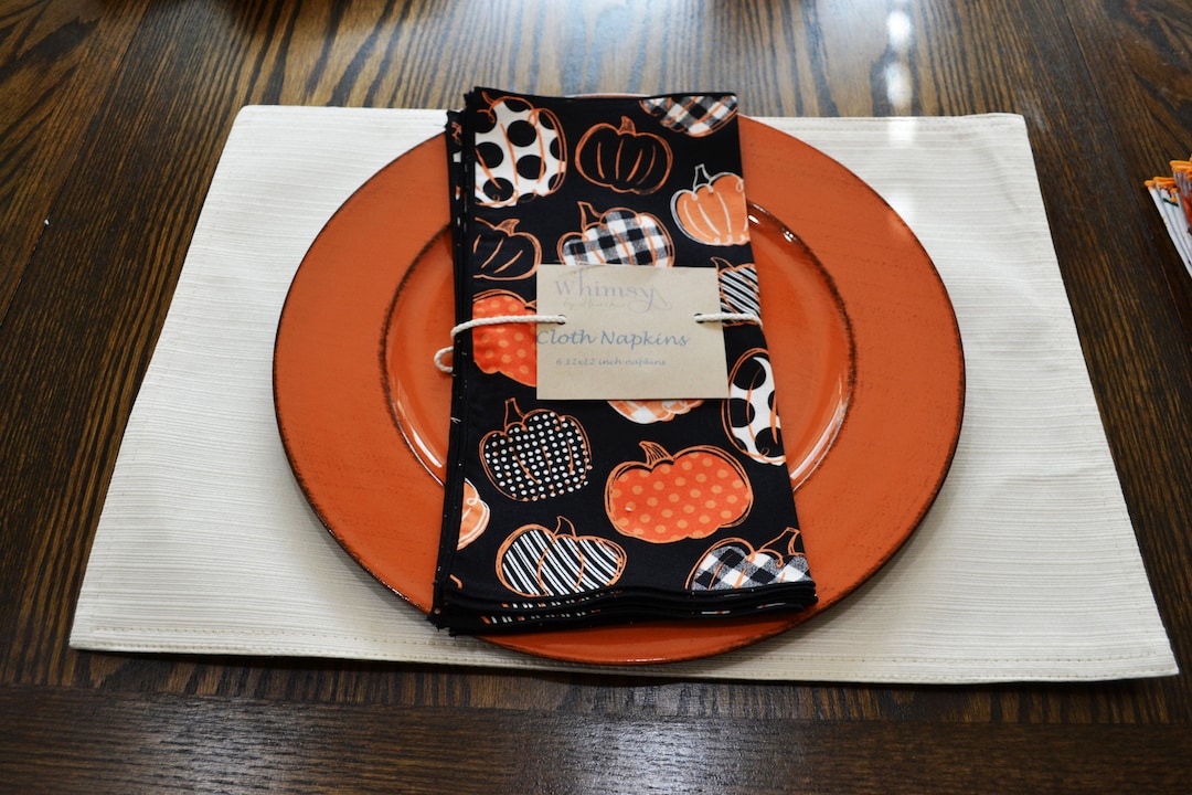 Pumpkin Cloth Napkins, Fall Cloth Napkins, Reusable Cloth Napkins, Set