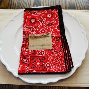 Red Paisly Cloth Napkins, Reusable Cloth Napkins, Set of 6 12x12 inch Cloth Napkins, Cotton Cloth Napkins