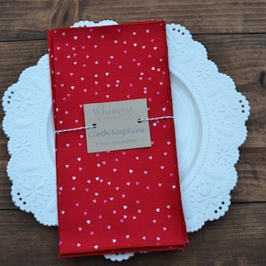 Red Heart Valentine&#39;s Cloth Napkins, Reusable Cloth Napkins, Set of 6 12x12 Inch Cloth Napkins, Cotton Cloth Napkins
