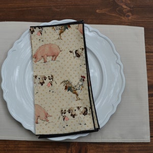 Farm Animal Cloth napkins, Reusable Cloth Napkins, Set of 6 12x12 inch Cloth Napkins, Cotton Cloth Napkins