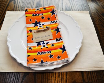 Cloth napkins, Reusable Cloth Napkins, Set of 6 12x12 inch Cloth Napkins, Houston Astros Cloth Napkins, Cotton Cloth Napkins.