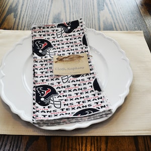 Texans Cloth napkins, Houston Texans Cloth Napkins, Reusable Cloth Napkins, Set of 6 12x12 inch Cloth Napkins, Cotton Cloth Napkins