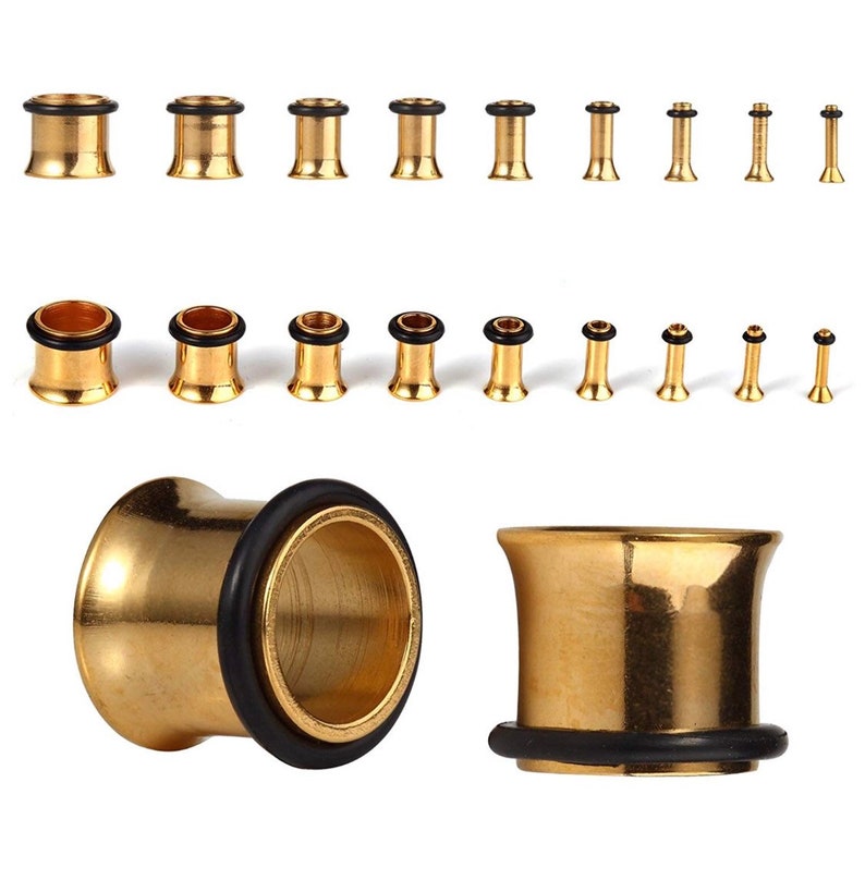 14g to 1116 - Gold Tortoiseshell Geometric Dangle Drop Earrings Hider Plugs 18mm