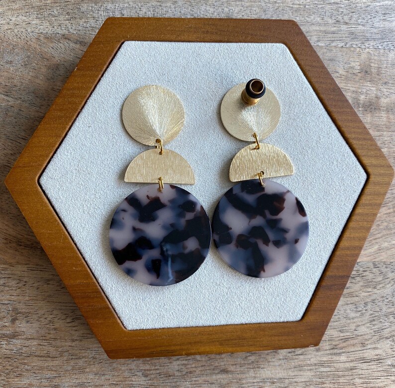 14g to 1116 - Gold Tortoiseshell Geometric Dangle Drop Earrings Hider Plugs 18mm