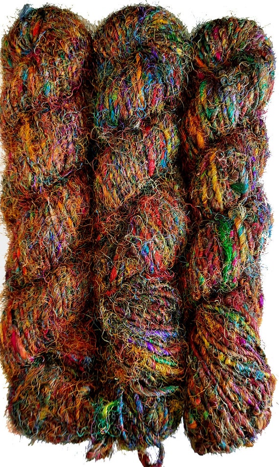 Himalaya Recycled Pure Silk Yarn - 100g Skein, A-Grade Soft, Handspun Multi-Color For Knitting & Crochet
