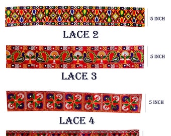 Traditional Embroidered Mirror Work Cotton Fabric Lace Borer Trim for crafting, sewing and cloth accessories.