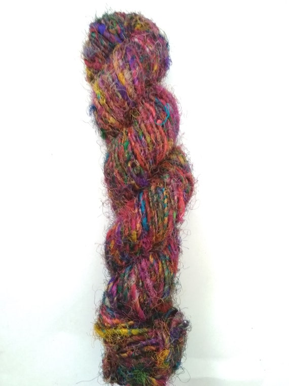 1 Quality Recycled Soft Silk Sari RIBBON Knit Crochet Woven Yarn 100 Grams
