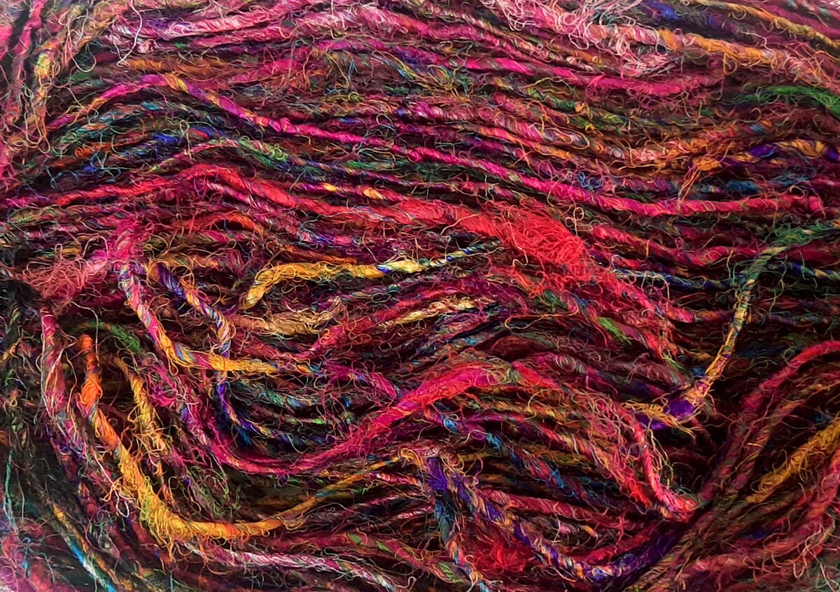 Fil Himalaya Recyclé Sari Soie - 2 écheveaux Multicolores - 200g - Tricot Main