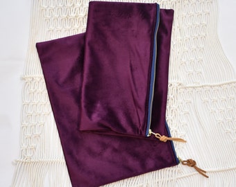 Bible Bag, Plum Violet Velvet, Clutch bag, Zipper Pouch Bag