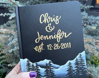 Hand Painted Bible, Black Mountain Landscape, Personalize with name and Customize verse, Keepsake Bible