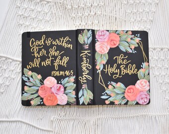 Hand Painted Bible, Cream Roses, Custom Personalized Keepsake