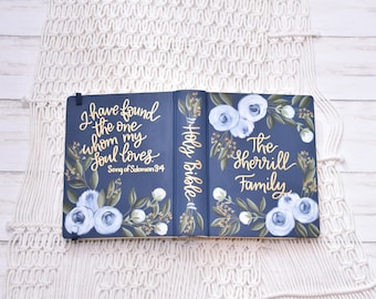 Hand Painted Bible, Specialized Floral Design, Peony Florals, Family Bible, Personal Keepsake