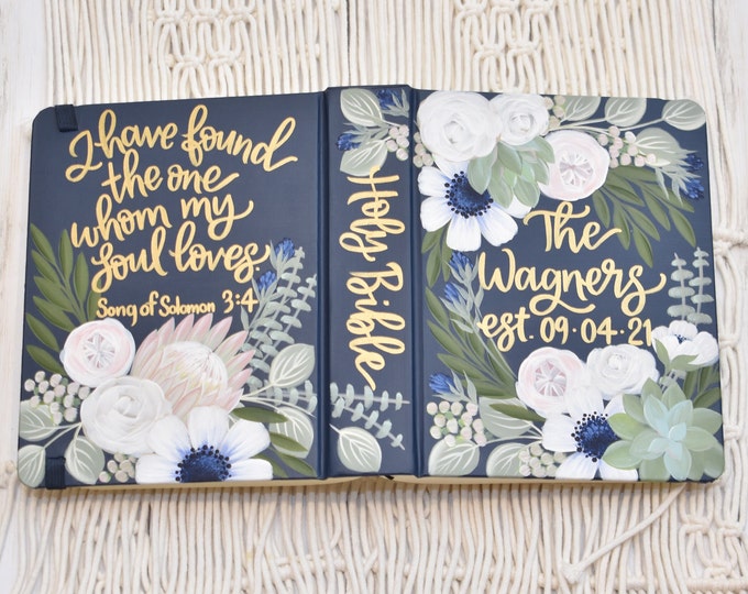 Featured listing image: Hand Painted Bible, Specialized Multi-Floral Design, Wedding Bible, Custom Keepsake