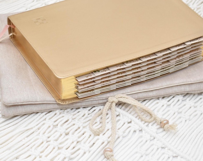 Featured listing image: Bible tabs, TABBED BIBLE, NLT Every Woman's Bible, Gold leathertouch + Bag