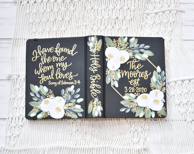 Featured listing image: Hand Painted Bible, White Roses,  Wedding Bible, Custom Personalized Keepsake