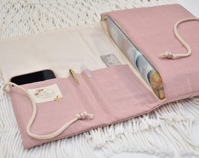 Featured listing image: Bible Case/Bag, Rose Pink, Hand Quilted/Sewn, Book sleeve, Fire Max 11/Kindle Scribe/11" iPad Sleeve