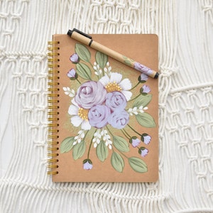 Hand Painted Gold Spiral Writing Journal, Lavender Rose